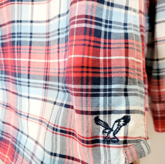 American Eagle Mens Size Large Slim Fit Button Up Plaid Dress Shirt 100% Cotton - Picture 3 of 8